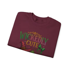 Wickedly Cute Witchy Sweatshirt | Vintage Halloween Aesthetic | Witch Hat Broom Bow Stars | Cozy Fall Spooky Season Crewneck Unisex