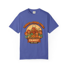 Turkey & Good Times Family T-Shirt | Vintage Thanksgiving Cartoon Turkey | Holiday Dinner Tee | Funny Fall Family Shirt | Turkey Day Graphic