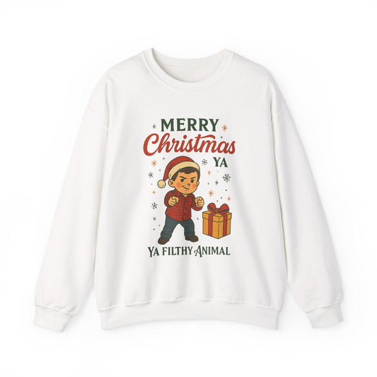 Merry Christmas Ya Filthy Animal Sweatshirt | Funny Christmas Shirt | Retro Holiday Graphic Pullover | Cozy Xmas Gift for Her or Him