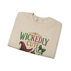 Wickedly Cute Witchy Sweatshirt | Vintage Halloween Aesthetic | Witch Hat Broom Bow Stars | Cozy Fall Spooky Season Crewneck Unisex