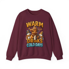 Warm Drinks Cold Days Sweatshirt | Teddy Bear & Snowman Winter Design