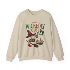 Wickedly Cute Witchy Sweatshirt | Vintage Halloween Aesthetic | Witch Hat Broom Bow Stars | Cozy Fall Spooky Season Crewneck Unisex