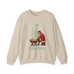 Santa Kneeling at Manger O Holy Night Sweatshirt | Christmas Nativity