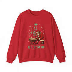 Santa Kneeling at Manger O Holy Night Sweatshirt | Christmas Nativity