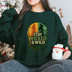 Stay Wicked & Wild Sweatshirt | Retro Witch Aesthetic Pullover | Spooky Season Crewneck | Fall Witchy Vibes Sweater | Halloween Graphic Top