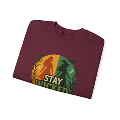 Stay Wicked & Wild Sweatshirt | Retro Witch Aesthetic Pullover | Spooky Season Crewneck | Fall Witchy Vibes Sweater | Halloween Graphic Top