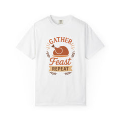 Gather Feast Repeat Thanksgiving T-Shirt Funny Turkey Dinner Shirt Fall Holiday Family Matching Outfit Autumn Feast Graphic Tee Gift