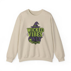 Wicked Vibes Only Sweatshirt | Cute Witch Hat & Skull Graphic | Halloween Cozy Pullover | Spooky Season Crewneck | Fall Witchy Vibes