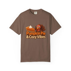 Pumpkin Pie & Cozy Vibes T-Shirt | Thanksgiving Turkey Pie Tee | Fall Graphic Shirt | Cozy Autumn Apparel | Comfort Colors Garment-Dyed
