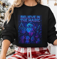 Believe in the Magic Christmas Sweatshirt | Neon Cyberpunk Santa Shirt | Futuristic Glow Holiday Pullover | Cozy Winter Gift for Her