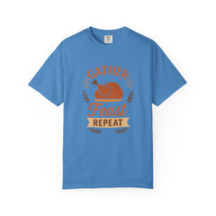 Gather Feast Repeat Thanksgiving T-Shirt Funny Turkey Dinner Shirt Fall Holiday Family Matching Outfit Autumn Feast Graphic Tee Gift