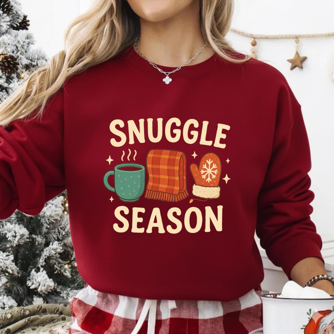 Snuggle Season Sweatshirt, Cozy Winter Crewneck, Hot Cocoa Scarf Mitten Sweater, Aesthetic Holiday Gift, Cute Winter Jumper