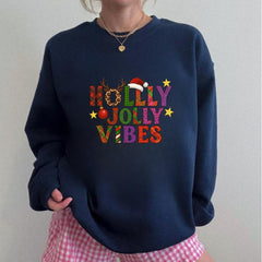 Holly Jolly Vibes Sweatshirt | Fun Leopard Plaid Christmas Crewneck | Holiday Party Sweater | Women's Festive Winter Jumper | Gift for Her
