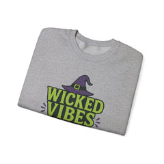 Wicked Vibes Only Sweatshirt | Cute Witch Hat & Skull Graphic | Halloween Cozy Pullover | Spooky Season Crewneck | Fall Witchy Vibes