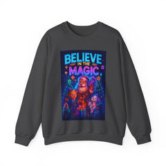 Cyberpunk Christmas Sweatshirt | Believe in the Magic Neon Xmas Shirt | Futuristic Santa Holiday Gift | Glow Lights Christmas Pullover