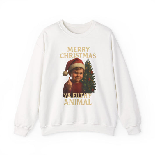 Merry Christmas Ya Filthy Animal Crewneck Sweatshirt | Retro Santa Kid Funny Holiday Sweater | Offensive Christmas Shirt Unisex Gift