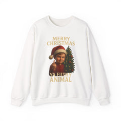 Merry Christmas Ya Filthy Animal Crewneck Sweatshirt | Retro Santa Kid Funny Holiday Sweater | Offensive Christmas Shirt Unisex Gift