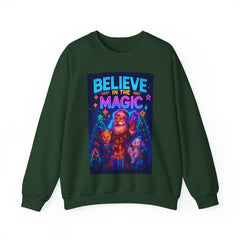 Cyberpunk Christmas Sweatshirt | Believe in the Magic Neon Xmas Shirt | Futuristic Santa Holiday Gift | Glow Lights Christmas Pullover