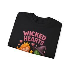 Wicked Hearts Club Sweatshirt | Cute Witch & Princess Emoji Graphic | Cozy Fall Halloween Crewneck | Kawaii Spooky Season Sweater