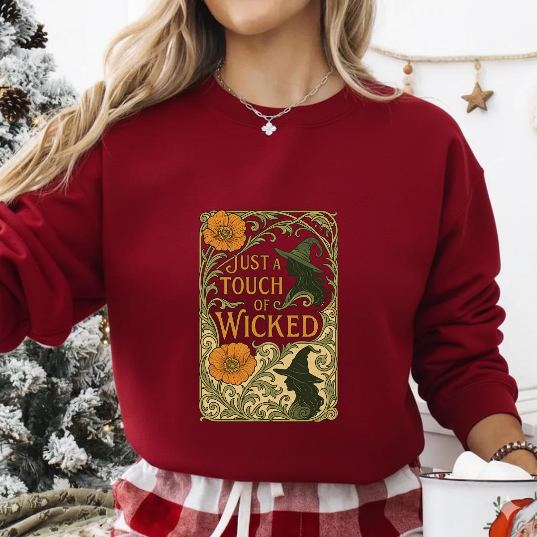 Just a Touch of Wicked Sweatshirt | Art Nouveau Witch Graphic | Vintage Halloween Crewneck | Spooky Fall Aesthetic Sweater Unisex Gifts