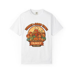 Turkey & Good Times Family T-Shirt | Vintage Thanksgiving Cartoon Turkey | Holiday Dinner Tee | Funny Fall Family Shirt | Turkey Day Graphic