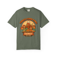 Turkey & Good Times Family T-Shirt | Vintage Thanksgiving Cartoon Turkey | Holiday Dinner Tee | Funny Fall Family Shirt | Turkey Day Graphic