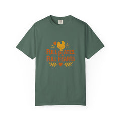 Full Plates Full Hearts Thanksgiving Shirt - Fall Turkey Graphic Tee - Autumn Family Dinner Shirt - Holiday Feast T-Shirt - Cozy Fall Outfit