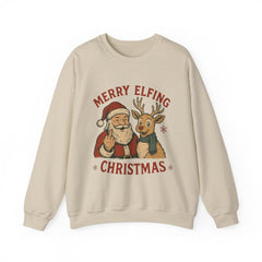 Funny Santa Middle Finger Sweatshirt, Merry Elfing Christmas Sweater, Offensive Christmas Gift, Black Holiday Crewneck Unisex Chrismast
