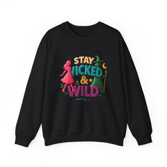 Stay Wicked And Wild Sweatshirt | Sød heks og pige grafisk rund hals | Retro magisk hyggelig hættetrøje | Hekseagtig æstetisk pullover gave til hende