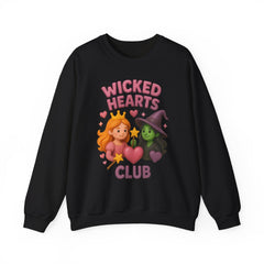Wicked Hearts Club Sweatshirt | Cute Witch & Princess Emoji Graphic | Cozy Fall Halloween Crewneck | Kawaii Spooky Season Sweater