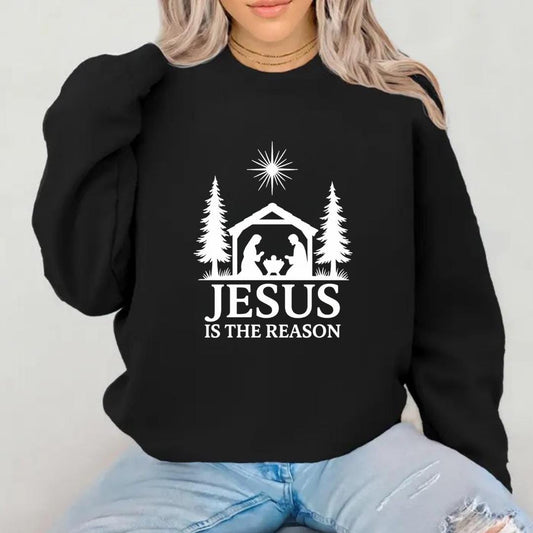 Jesus is the Reason Sweatshirt | Nativity Scene Christmas Crewneck | Christian Holiday Sweater | Religious Xmas Gift for Mom | Faith Jumper