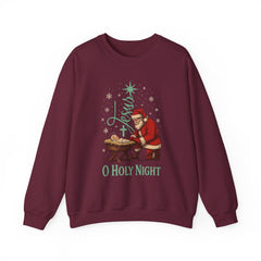 Santa Kneeling at Manger O Holy Night Sweatshirt | Christmas Nativity