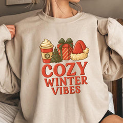 Cozy Winter Vibes Sweatshirt, Aesthetic Holiday Crewneck, Christmas Coffee Sweater, Festive Season Gift for Her, Cute Xmas Jumper