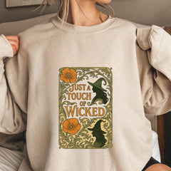 Just a Touch of Wicked Sweatshirt | Art Nouveau Witch Graphic | Vintage Halloween Crewneck | Spooky Fall Aesthetic Sweater Unisex Gifts