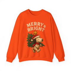 Merry & Bright Christmas Dog Sweatshirt - Cute Holiday Puppy Shirt - Vintage Christmas Tree Design - Cozy Winter Family Xmas Sweater