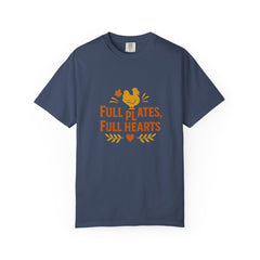 Full Plates Full Hearts Thanksgiving Shirt - Fall Turkey Graphic Tee - Autumn Family Dinner Shirt - Holiday Feast T-Shirt - Cozy Fall Outfit
