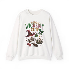 Wickedly Cute Witchy Sweatshirt | Vintage Halloween Aesthetic | Witch Hat Broom Bow Stars | Cozy Fall Spooky Season Crewneck Unisex
