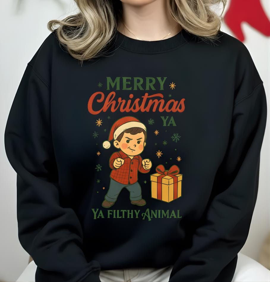 Merry Christmas Ya Filthy Animal Sweatshirt | Funny Christmas Shirt | Retro Holiday Graphic Pullover | Cozy Xmas Gift for Her or Him
