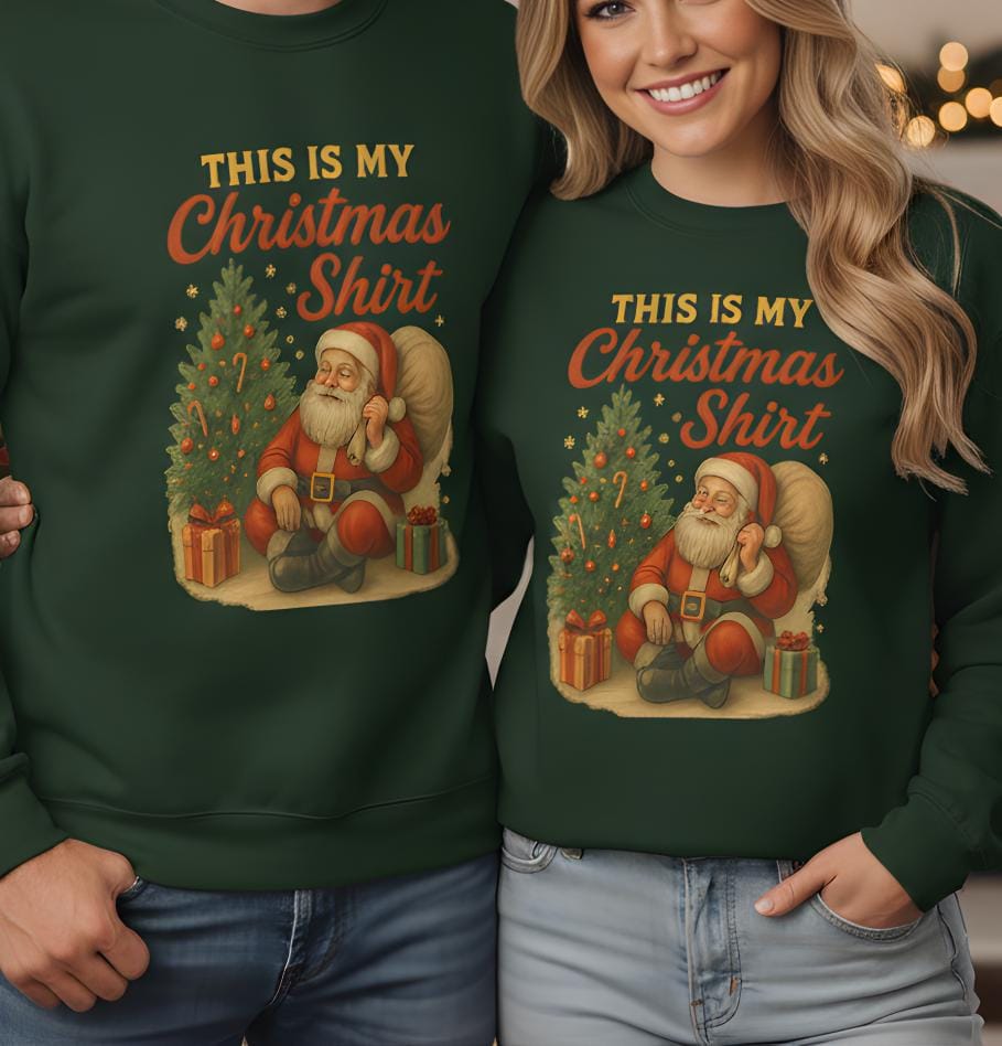 This Is My Christmas Shirt Sweatshirt | Vintage Santa Crewneck | Retro Holiday Sweater for Couples | Cozy Christmas Gift Unisex