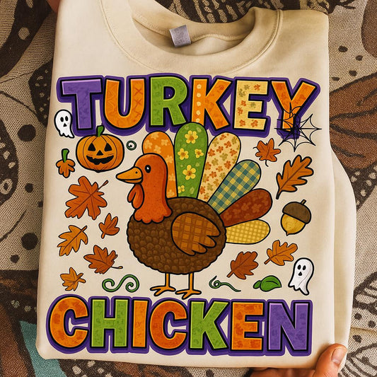 Turkey Chicken Thanksgiving Shirt | Cute Turkey Graphic Tee | Fall Leaves Autumn Sweatshirt | Funny Turkey Day T-Shirt | Holiday Fall Outfit