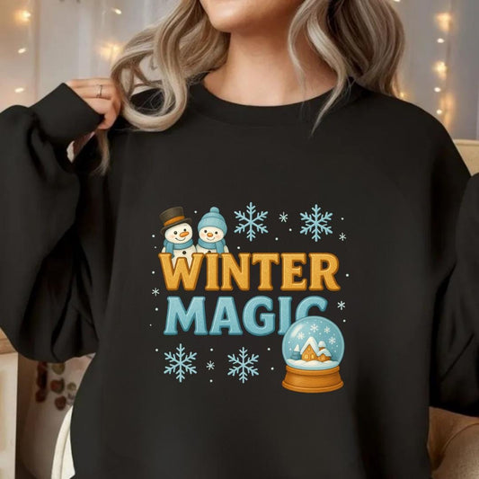 Winter Magic Sweatshirt, Snowman Couple Crewneck, Snow Globe Sweater, Cozy Holiday Gift, Cute Winter Jumper