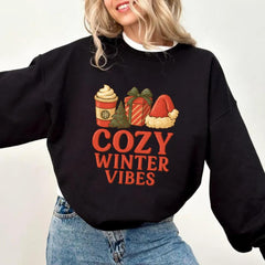 Cozy Winter Vibes Sweatshirt, Aesthetic Holiday Crewneck, Christmas Coffee Sweater, Neutral Color Winter Shirt, Xmas Gift for Her