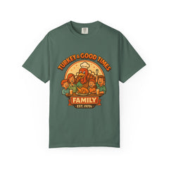 Turkey & Good Times Family T-Shirt | Vintage Thanksgiving Cartoon Turkey | Holiday Dinner Tee | Funny Fall Family Shirt | Turkey Day Graphic