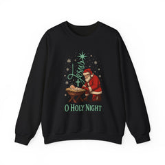 Santa Kneeling at Manger O Holy Night Sweatshirt | Christmas Nativity