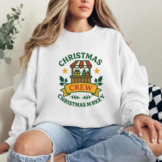 Christmas Market Sweatshirt, Christmas Crew Sweater, Holiday Stall Jumper, Festive Shopping Shirt, Cute Xmas Gift, White Crewneck